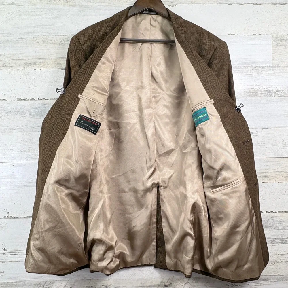 Ross & Cromarty Tailors Row Blazer 42L Brown Worsted Wool Herringbone Jacket‎
